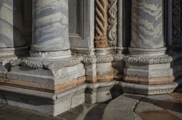 Italy Venice Zanipolo Church -290 West portal (detail) built in 1460 in Renaissance style Column bases of the left wall