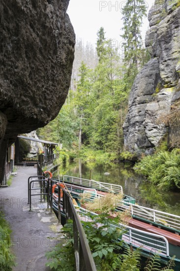 At the Upper Lock, the starting point of the boat trip on the Kirnitzsch near Hinterhermsdorf, Saxon Switzerland, Saxony, Germany, Europe