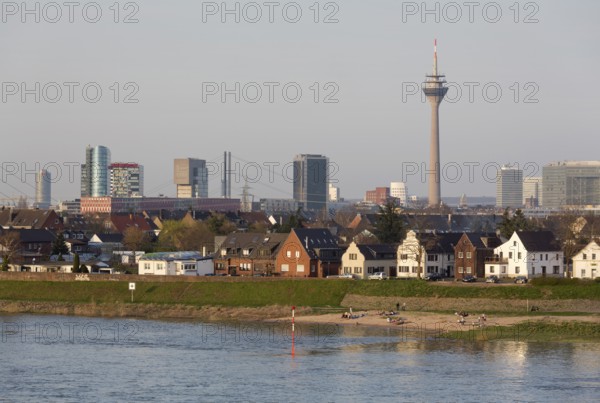 Düsseldorf, view of the city centre and the Hamm district from the Südbrücke bridge