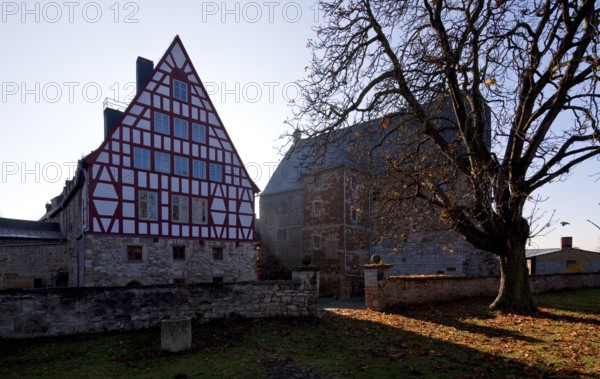 Beichlingen Thuringia former castle 58657 Partial view from north-west left New castle 16th century right High house from 1490
