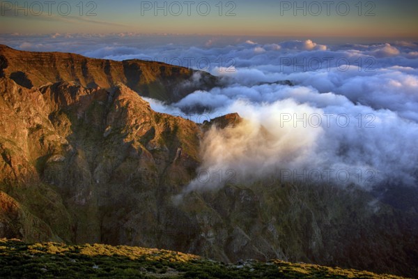 Third highest mountain in Madeira, Pieco do Ariero, above the clouds, sunset, Madeira, Portugal, Madeira, Portugal, Europe