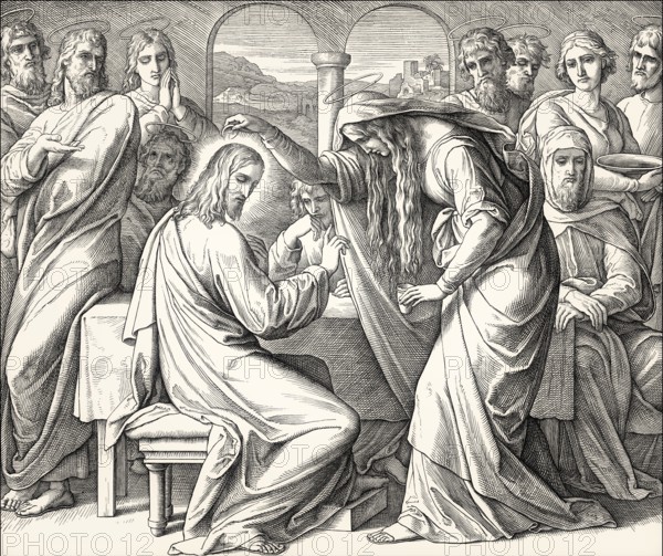 The Anointing of Jesus at Bethany, New Testament, by Julius Schnorr von Carolsfeld, 1860
