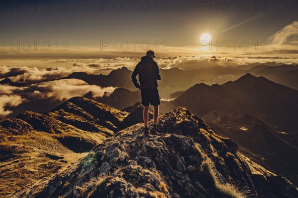 Sunrise hike on the Hochplatte in the Ammergau Alps, Ammergebirge in the Allgäu, Bavaria, Germany, Europe