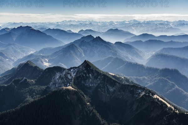 Aerial view, bird's eye view, Alps near Garmisch-Partenkirchen, Upper Bavaria, Bavaria, Germany, Europe