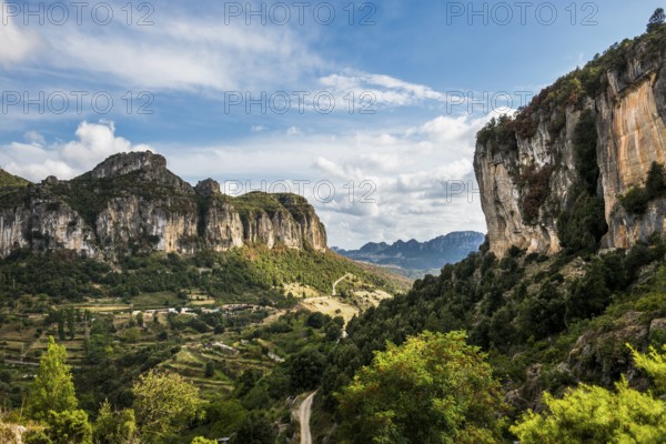 Picturesque village and steep mountains, Ulassai, Province of Ogliastra, Sardinia, Italy, Europe