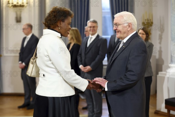 Stella Mokaya Orina Kenya is received by Frank-Walter Steinmeier (President of the Federal Republic of Germany) in front of the Federal President's New Year's Reception at Bellevue Palace, Berlin 14 January 2025