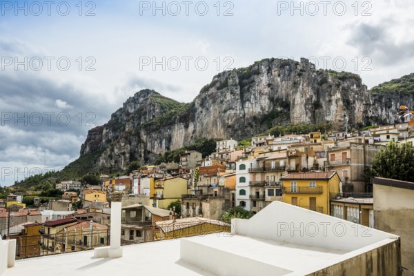 Picturesque village and steep mountains, Ulassai, Province of Ogliastra, Sardinia, Italy, Europe