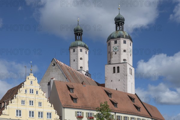Towers of the Cat. Parish Church of St Emmeram, Wemding, Bavaria, Germany, Europe