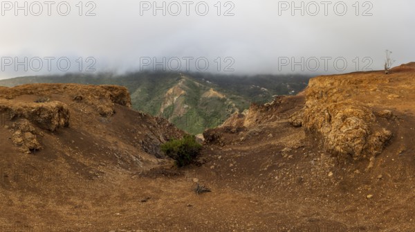 Different coloured rock layers in the rock, red earth, erosion, La Gomera, Canary Islands, Spain, Europe