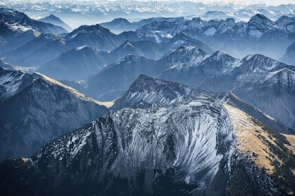 Aerial view, bird's eye view, Alps near Garmisch-Partenkirchen, Upper Bavaria, Bavaria, Germany, Europe