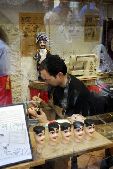 Man painted hand puppets, Punch puppet, Punch, Guignol, Lyon, Rhone-Alpes, France, Europe