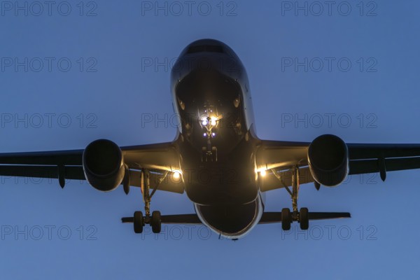 Passenger plane in the evening in front of landing, Baden-Württemberg, Germany, Europe