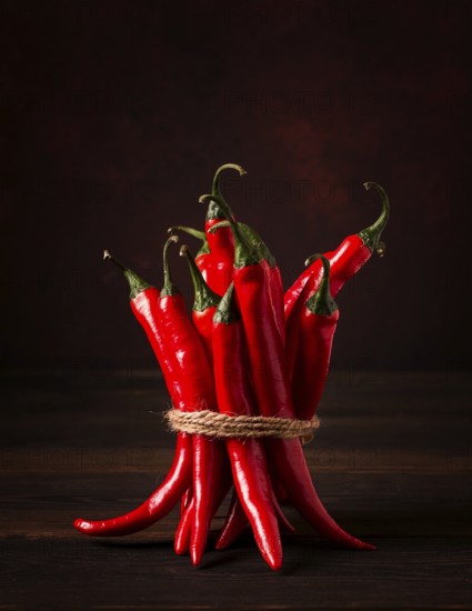 Bunch of red hot chili pepper, close-up, on a dark background, selective focus, no people, concept, food background, toned image
