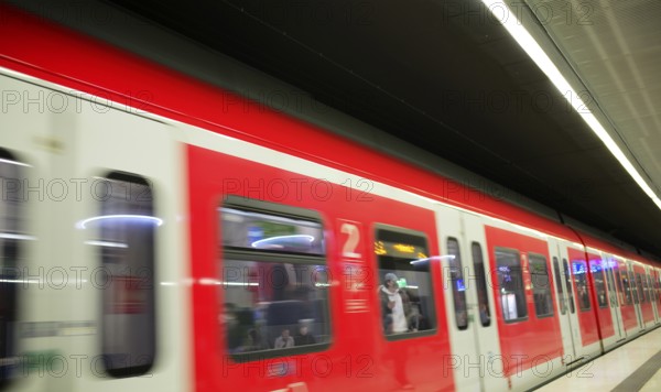 Arriving S-Bahn, Corona crisis, city centre, Stuttgart, Baden-Württemberg, Germany, Europe