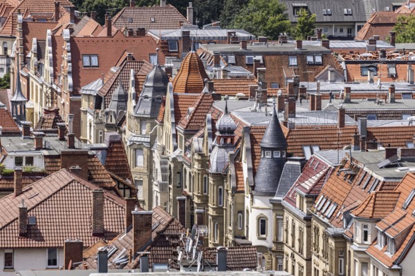 City view of Stuttgart. View of the roofs and facades of Stuttgart-Süd with Liststraße. Stuttgart, Baden-Württemberg, Germany, Europe