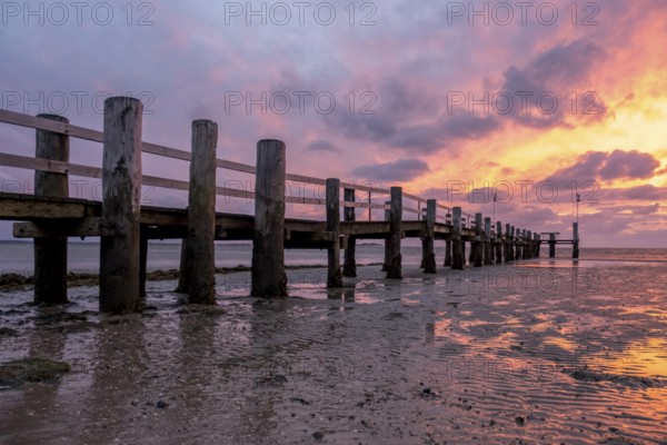 Sunset on the beach of Utersum, Föhr, North Frisian Island, North Frisia, Schleswig-Holstein, Germany, Europe