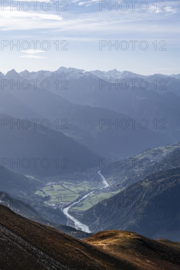 View from the Venet to the Oberinntal in the morning light, Ötztal Alps, Tyrol, Austria, Europe