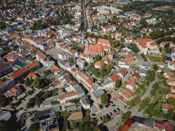 Senftenberg is a town in the south of Brandenburg on the lake of the same name. Old town with Peter Paul Church, Senftenberg, Brandenburg, Germany, Europe