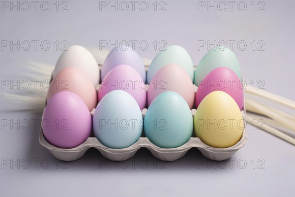 Pastel colored Easter eggs in egg box. KI generiert, generiert AI generated
