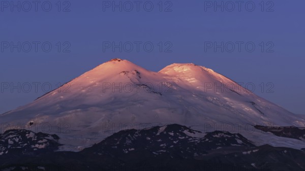 Beautiful view of Mount Elbrus at sunrise, North Caucasus mountains, Russia, Europe