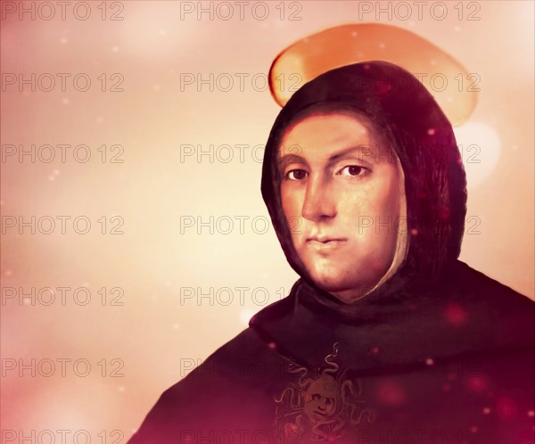 Thomas Aquinas, Thomas von Aquin, Tommaso d'Aquino, c.?1225 – 1274, Italian Dominican friar and priest, philosopher, theologian, and a jurist in the tradition of scholasticism, digitally edited according to a painting by Fra Bartolommeo