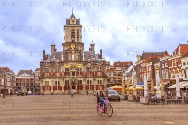 Delft, Netherlands, April 6, 2016: City Hall and Market Square Markt