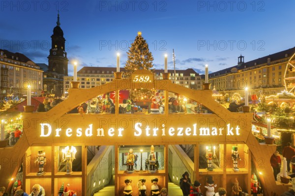 The Dresden Striezelmarkt is a Christmas market in Dresden. It has been held in Advent since 1434, usually on the Altmarkt square, and attracts an average of around two million visitors every year. It is the oldest certified Christmas market in Germany, Dresden, Saxony, Germany, Europe