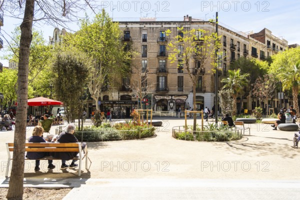 Superblock or Superilla in the Eixample neighbourhood, a highly restricted area of the city in Barcelona, Spain, Europe