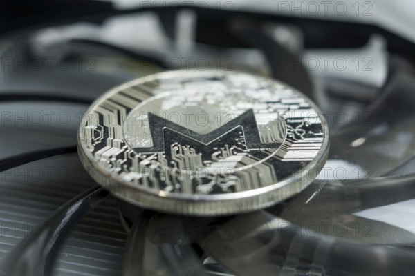 Macro photo of Monero on GPU graphic card