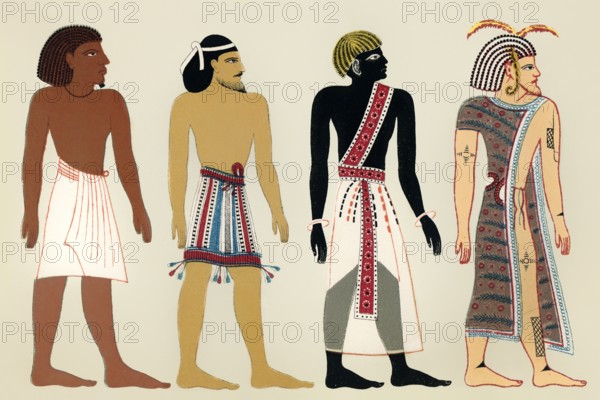 Ethnic groups in ancient Egypt, facsimile of an old Egyptian painting