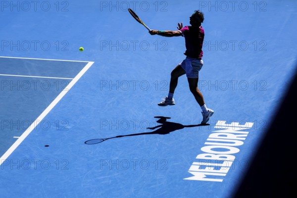 MELBOURNE, AUSTRALIA, JANUARY 25: Rafael Nadal of Spain beats Denis Shapovalov of Canada on day 9 of the 2022 Australian Open at Melbourne Park on January 25, 2022 in Melbourne, Australia, Oceania