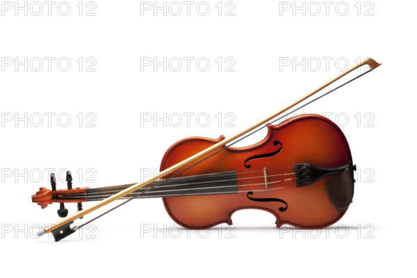 Violin and bow on white background