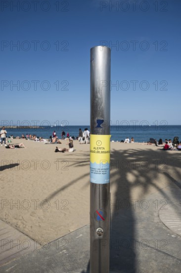 Closed shower due to lack of water on the beach in Barcelona, Spain, Europe