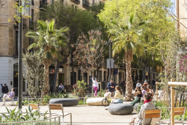 Superblock or Superilla in the Eixample neighbourhood, a highly restricted area of the city in Barcelona, Spain, Europe