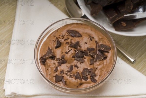 Fresh homemade chocolate mousse made with bitter chocolate, closeup
