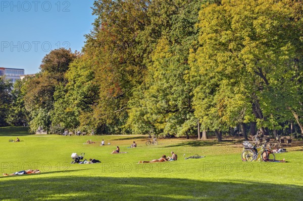 People sunbathing in Bavariapark, Munich, Upper Bavaria, Bavaria, Germany, Europe