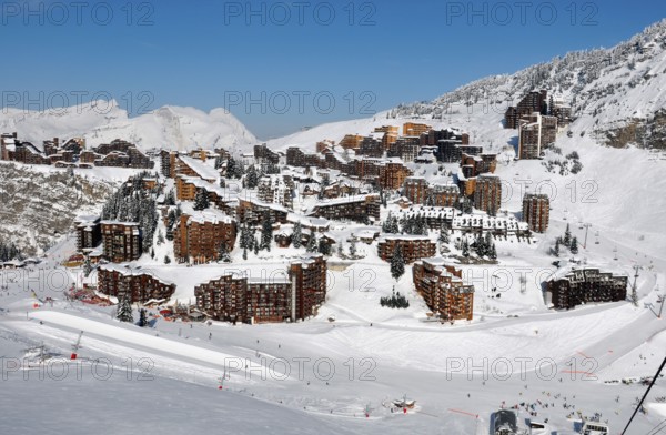 Wooden houses, flats, Avoriaz, Portes du Soleil, France, ski resort, winter sports resort, Europe