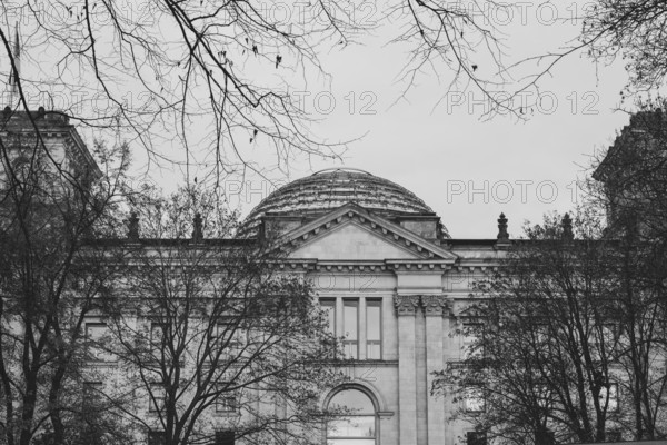 Reichstag building, German Bundestag, black and white, government district, centre, Berlin, Germany, Europe