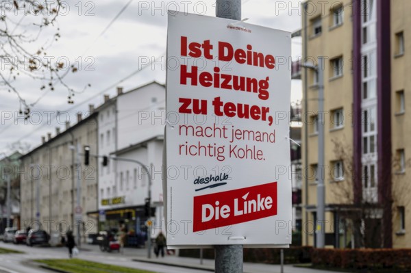 Advertising poster Die Linke, Ist Deine Heizung zu teuer, macht jemand richtig Kohle