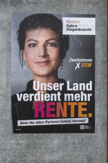 Board with election poster, BSW, Bundestag election 2025, Kamen, North Rhine-Westphalia, Germany, Europe
