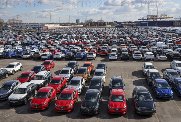 Duisburg, North Rhine-Westphalia, Germany, new cars, transhipment centre, car terminal in Duisburg port, Europe