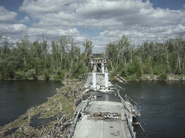 Destroyed bridge near Sviatohirsk, Ukraine, Europe