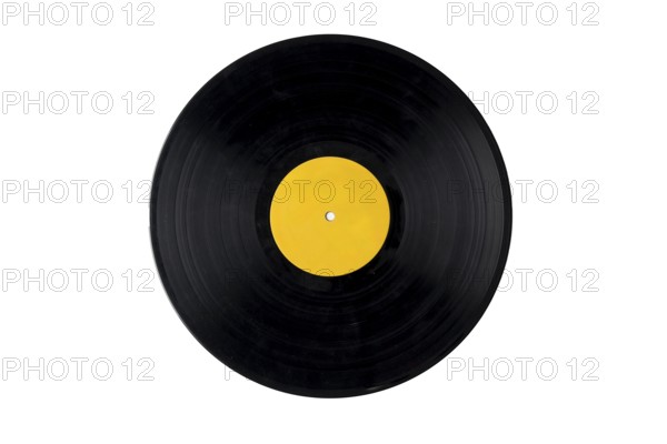 Black vinyl record with yellow label