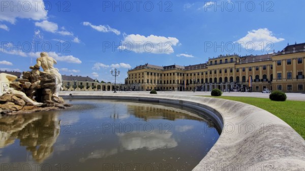 Austria, Schonbrunn Palace Imperial fountain in royal Gardens in Vienna, Europe