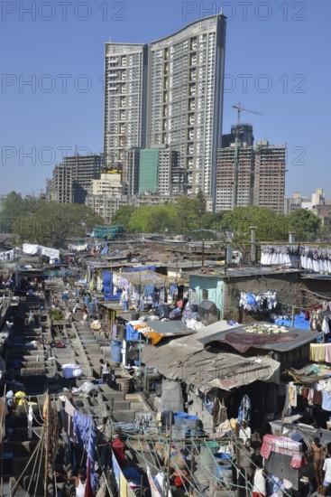 Dhobi Ghat, a central laundromat, open air wash pens, Mumbai, Maharashtra, India, Asia