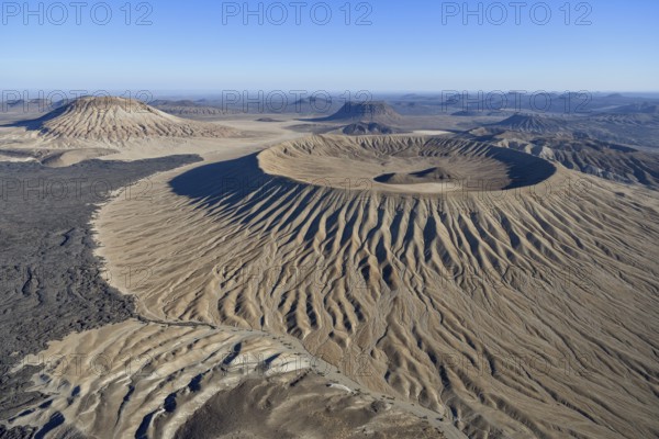 Harrat Khaybar volcanic landscape, aerial view, near Khaybar, Medina Province, Saudi Arabia, Arabian Peninsula, Asia