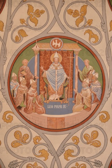Ceiling painting of Pope Leo IX. in the Chapel of St. Leo, Eguisheim, Département Haut-Rhin, Alsace, France, Europe