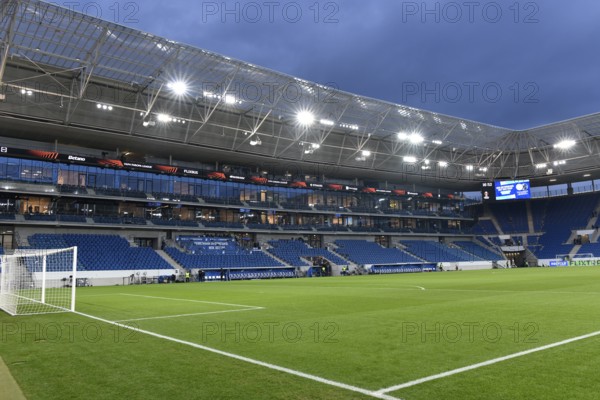 Indoor, Pitch, Tor tor, Main Stand, empty, Floodlight, blue hour, Europa League, PreZero Arena, Sinsheim, Baden-Württemberg, Germany, Europe
