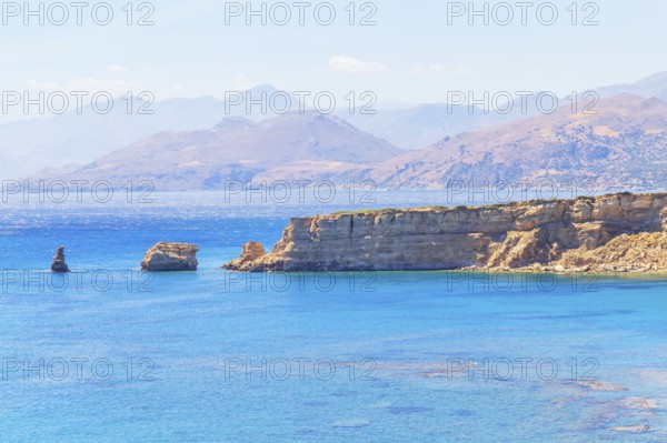 View of the White mountains from Agios Pavlos beach, Agios Pavlos, Southern Crete, Crete, Greek Islands, Greece, Europe
