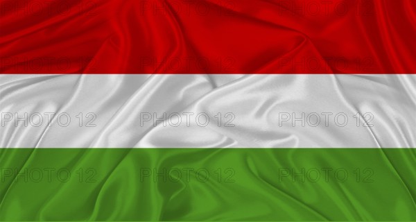 Hungarian flag with fabric texture. Realistic flag of Hungary waving